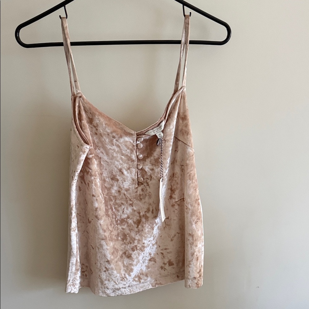 Lucky Brand Blush Pink Crushed Velvet Cami with Button Front